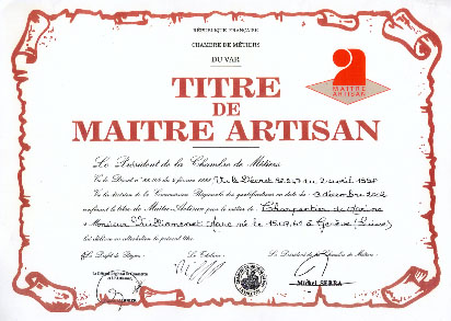 Marc Vuilliomenet - Titre de Ma&icirc;tre Artisan