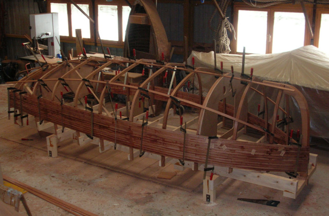 The sailing dinghy Ebihen, built by Marc Vuilliomenet...